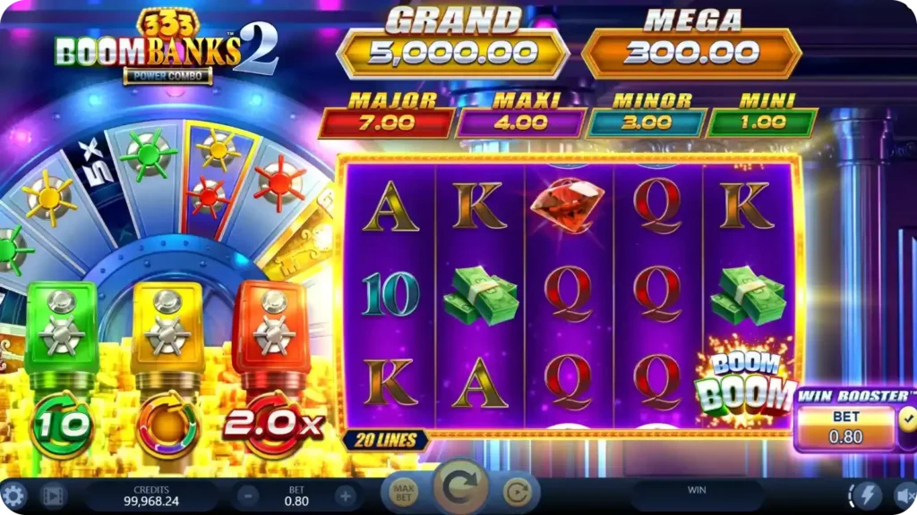 PowerCombo active in 333 Boom Banks 2 PowerCombo with Green, Yellow, and Red vault